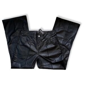 NWT PrettyLittleThing Black Faux Leather Seam Detail Wide Leg Trousers S…